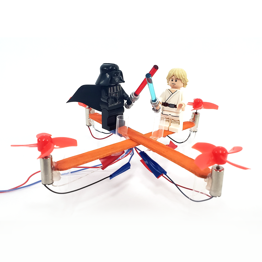 Mini popsicle stick drone with Star Wars characters for Star Wars Day - STEM Calendar For Educators: Month By Month STEM Projects