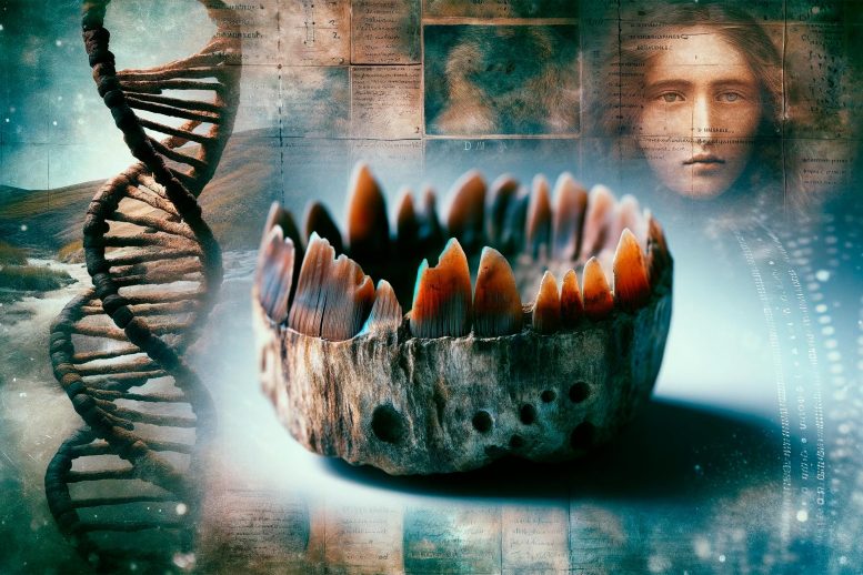 Teeth Genetics Anthropology Art Concept - DNA From Ancient Gum Reveals Secrets Of Stone Age Dentistry