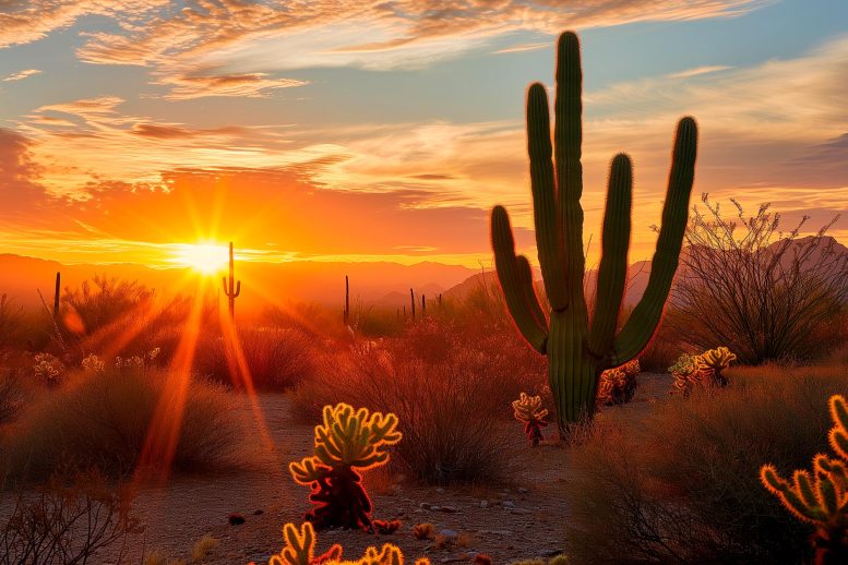 Desert Cactus Sunset Art Concept - Desert Paradox: Dry Regions Defy Climate Change Moisture Predictions