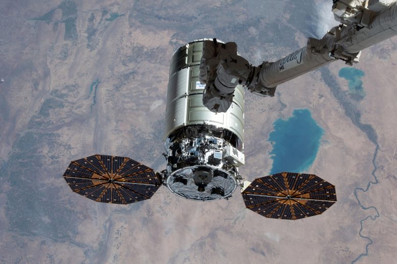 Cygnus Moments From Being Captured With the Canadarm2 Robotic Arm - Cygnus Orbits Toward Space Station As Crews Conduct Biomedical Science And Physics Research