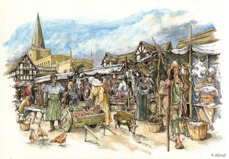 Illustration of the Market Place in Medieval Cambridge - Reconstructing History: “Bone Biographies” Reveal Medieval Life Secrets