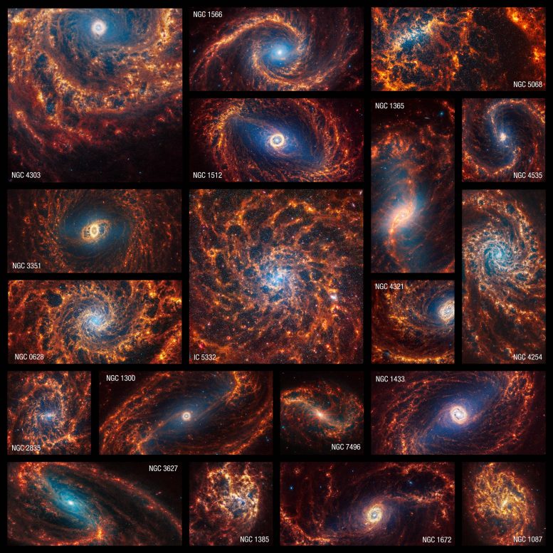 Webb’s Stunning Collection of 19 Face-On Spiral Galaxies - Webb Space Telescope Reveals “Mind-Blowing” Structure In 19 Nearby Spiral Galaxies