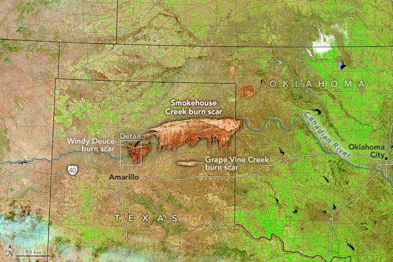 Smokehouse Creek Fire Burn Scar Annotated - Inferno On The Range: Texas Panhandle Firestorm In The Satellite Age