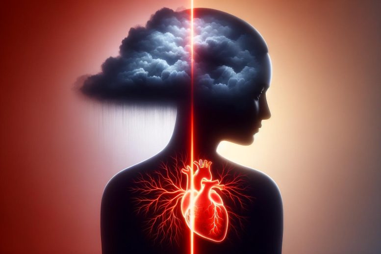 Woman Depression Cardiovascular Disease Art Concept - Heart Risk Riddle: Why Depression Hits Women Harder
