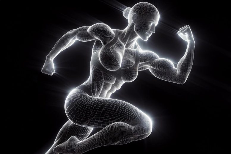 Woman Wireframe Strength Art Concept - New Research Reveals That Exercise Benefits Women More Than Men