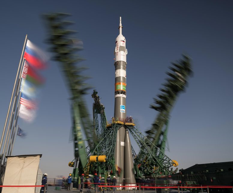 Expedition 71 Soyuz Rollout Gantry Arms - International Space Station Residents Prepare For Crew And Cargo Launches
