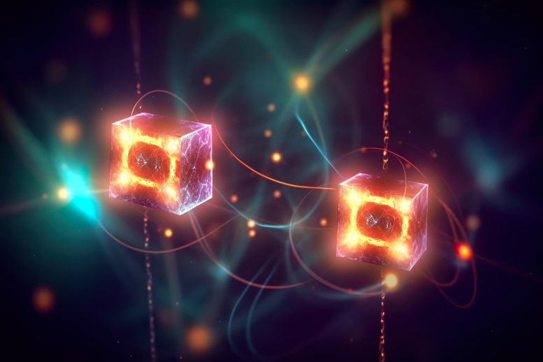 Abstract Physics Quantum Entanglement Qubit Concept - Quantum Computing Breakthrough: Scientists Develop New Photonic Approach That Works At Room Temperature