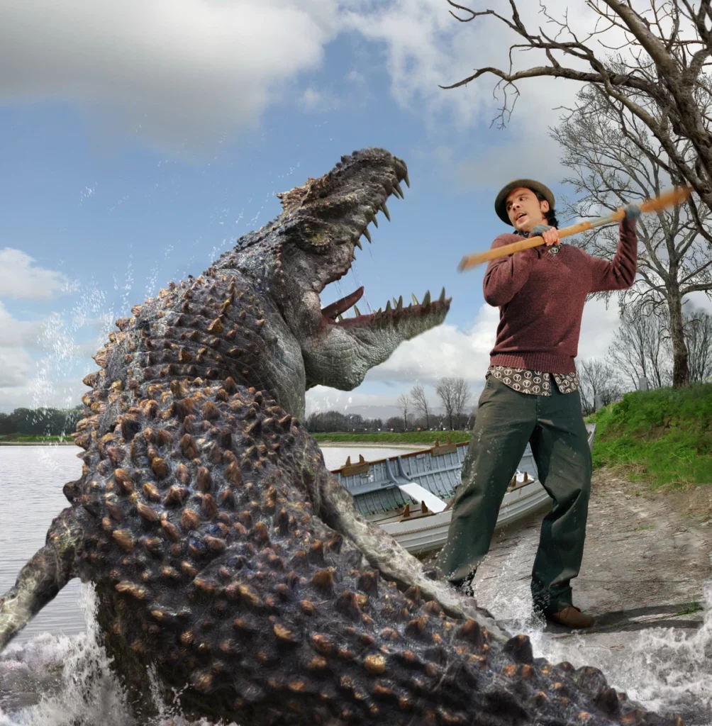 Connor fighting back the ambushing Mosasaurus - Mosasaurus: “Meuse Lizard”