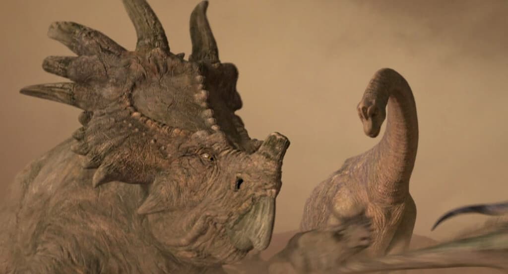 Eema and Baylene having a conversation at the back of the herd - Styracosaurus: “Spiked Lizard”