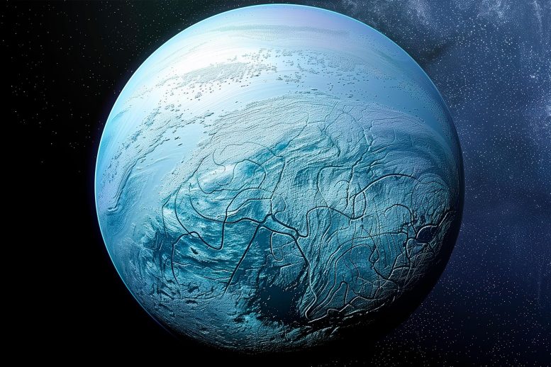 Cold Icy Exoplanet Art - Chilling Revelations: Ice Shells Expose Alien Ocean Temperatures