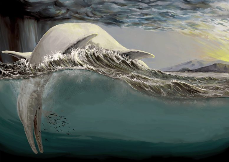 Reconstruction of a Gigantic Ichthyosaur Floating Dead - Mystery Solved? Scientists Shed New Light On Mysterious Giant Bones That Have Puzzled Paleontologists For 150 Years