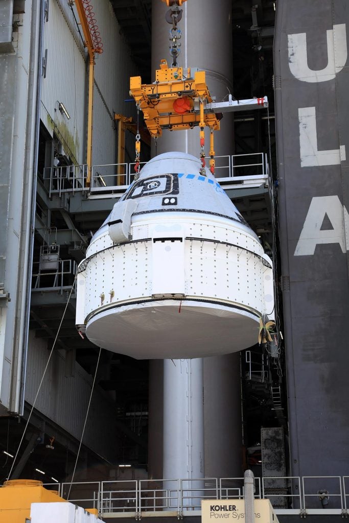 Boeing CST-100 Starliner Spacecraft Is Lifted at the Vertical Integration Facility - NASA And Boeing Prep Starliner And Atlas V Rocket Prep For Historic ISS Journey