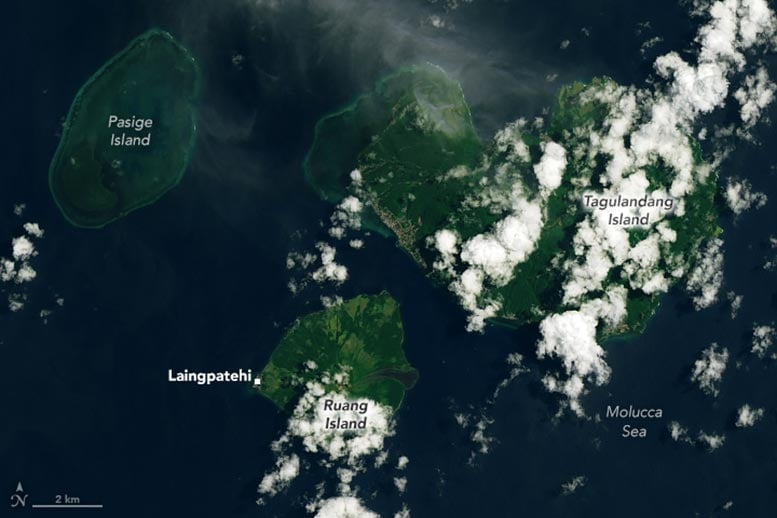 Ruang Before Eruption April 2024 Annotated - Ash Shrouded Skies: Powerful Volcanic Eruption At Mount Ruang
