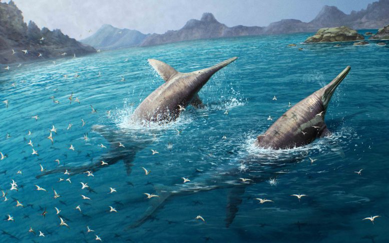 Giant Pair of Swimming Ichthyotitan severnensis - More Than 80 Feet Long – Newly Discovered Ichthyosaur May Be The Largest Marine Reptile Ever