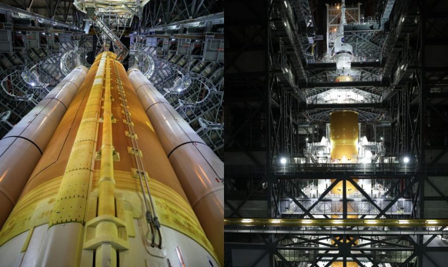 Artemis 1 Comes Together as the Orion Capsule is Stacked on Top of the Space Launch System