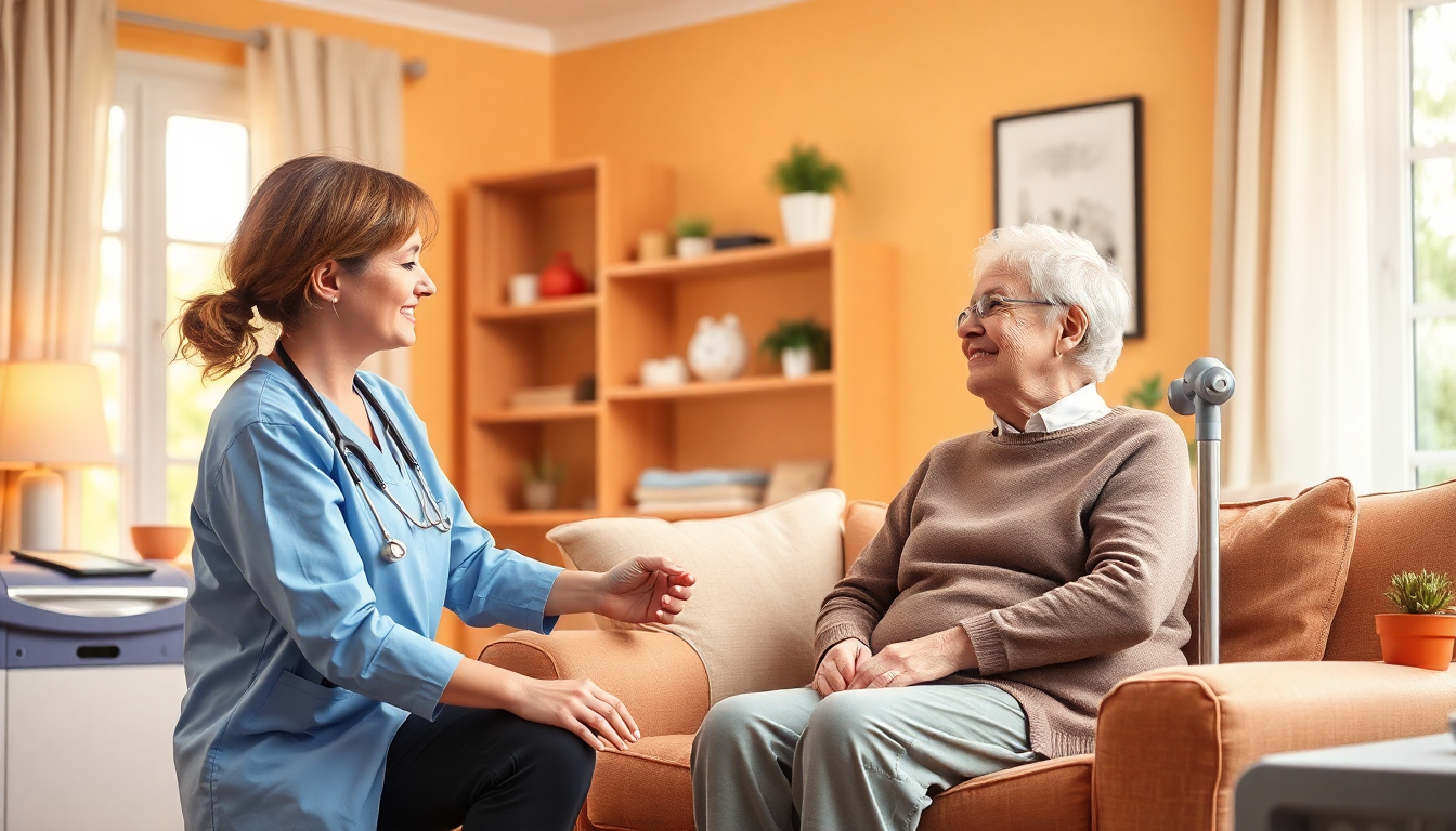 Fisioterapeuta visitando paciente en casa